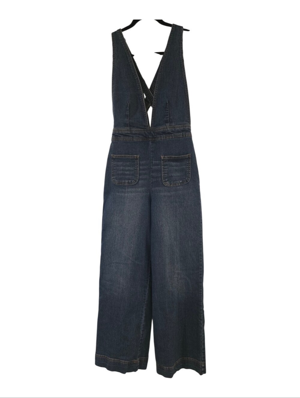 Dollhouse Dark Blue Plunging Wide-Leg Denim Jumpsuit - Picture 4 of 5